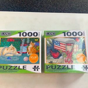 Two 1,000 piece Lang Christmas puzzle bundle